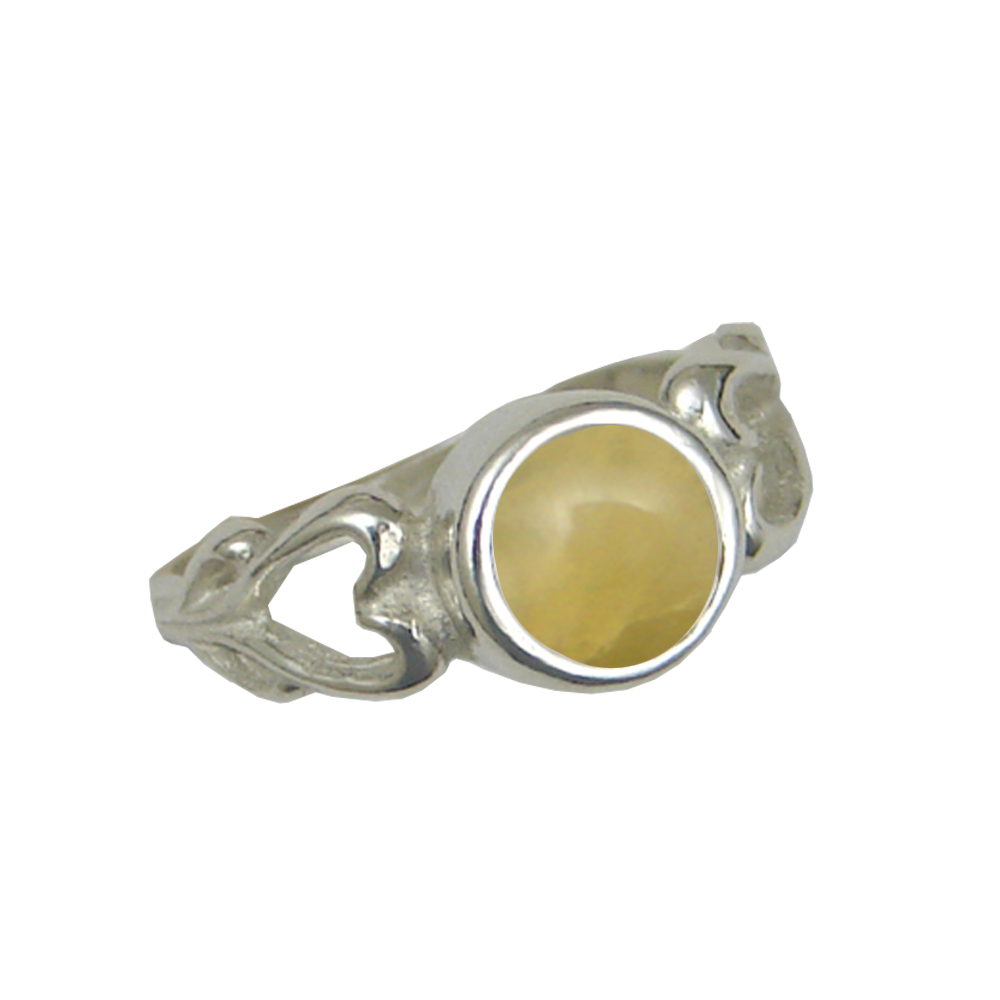 Sterling Silver When Two Hearts Are One Ring With Yellow Jade Size 9